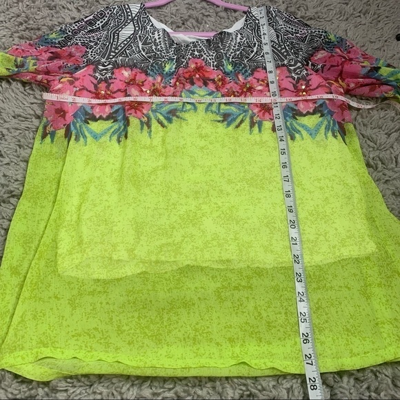 Soft Surroundings Floral And Geometric Print Chiffon Long Sleeve Blouse - Picture 10 of 11